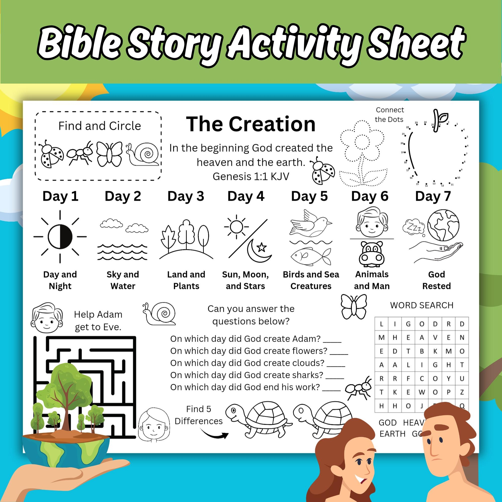 The Creation Kids Activity Sheet Bible Story Coloring Activity Page Creation Activity Placemat God s 7 Days Of Creation Printable Etsy