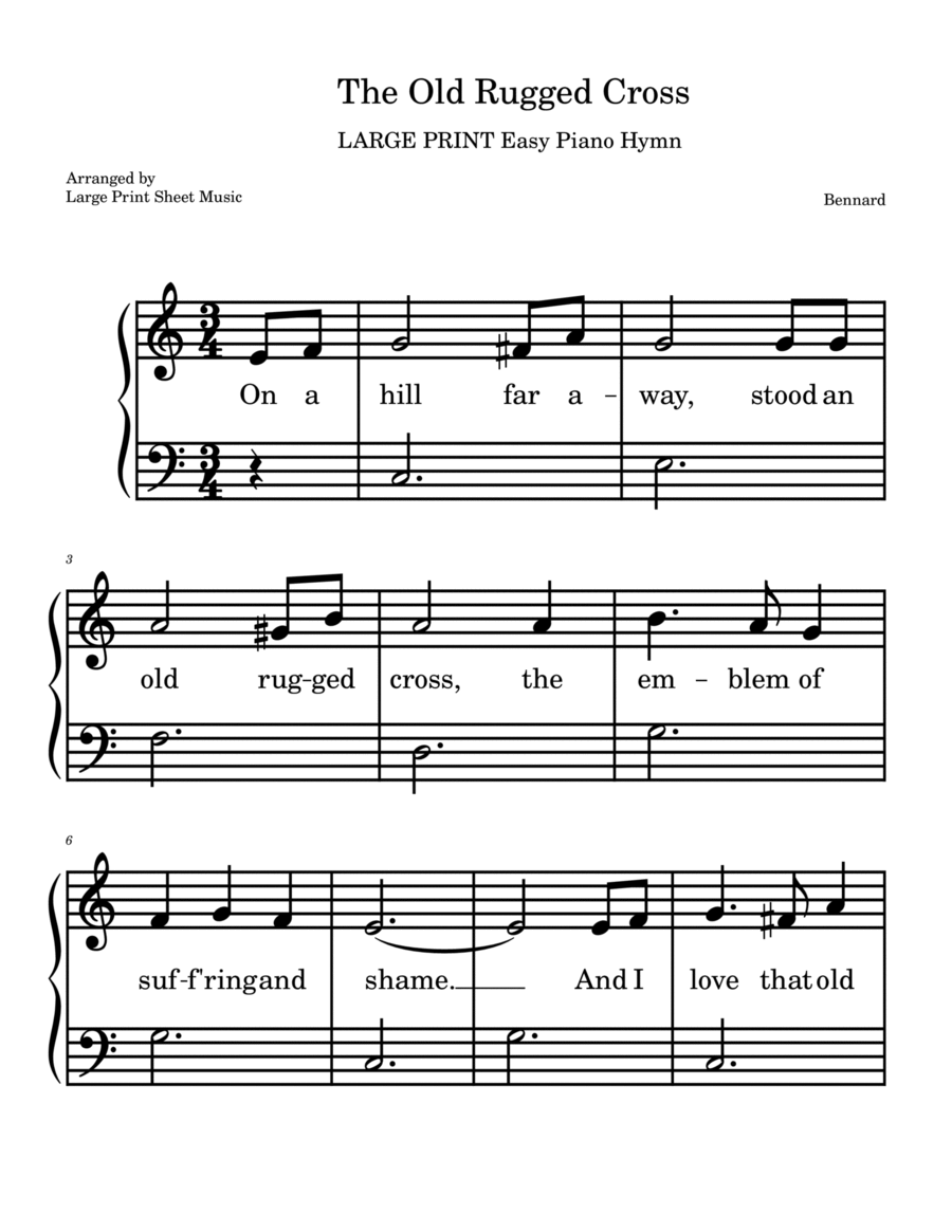 The Old Rugged Cross Easy Piano LARGE PRINT Easter Hymn Easy Piano Early Intermediate Digital Sheet Music Sheet Music Plus
