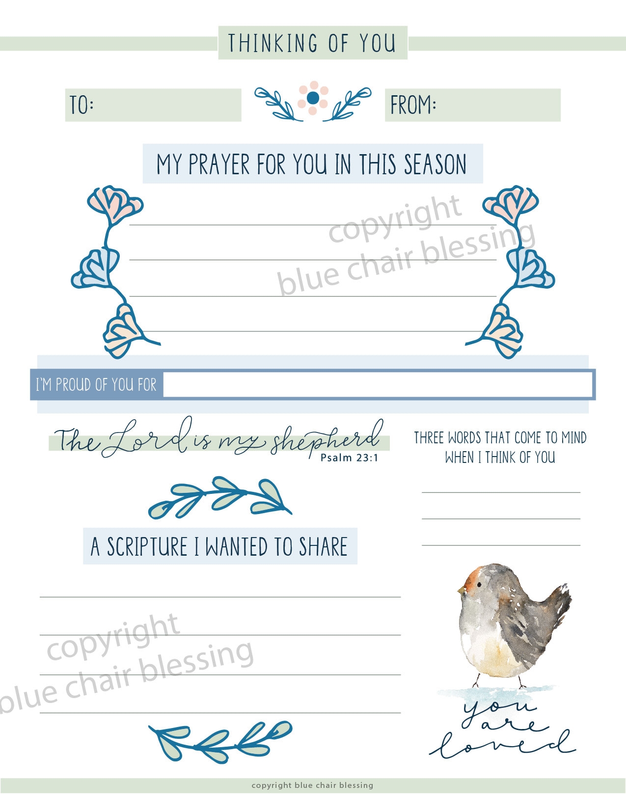 Thinking Of You Printable Sheet To Fill Out For A Friend A Great Inexpensive Gift Personalized Message From You 