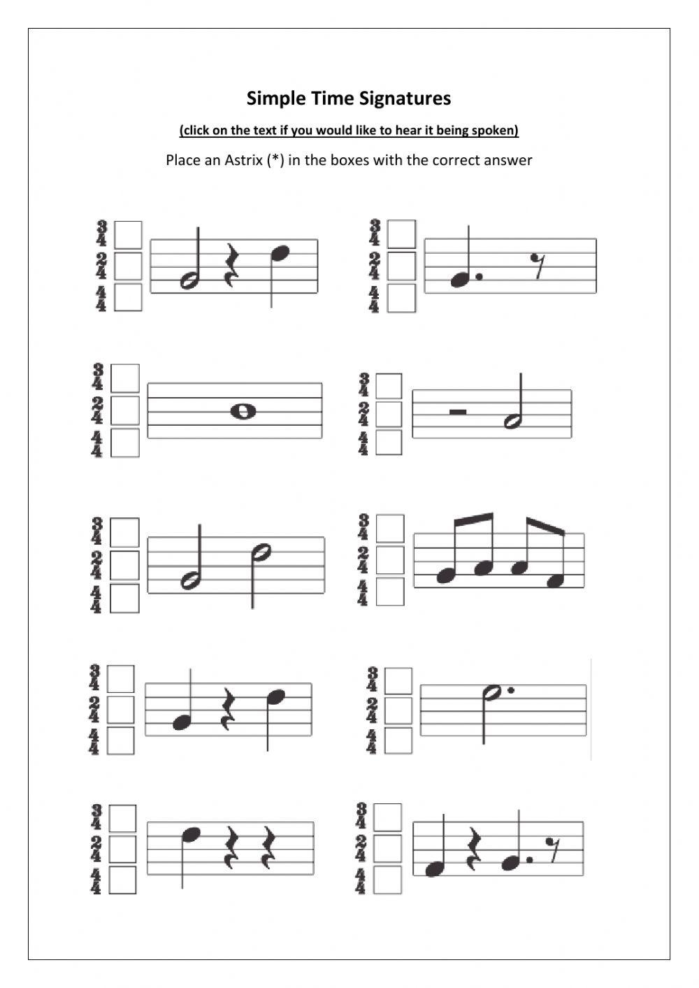 Time Signatures Simple Time Worksheet Live Worksheets Worksheets Library