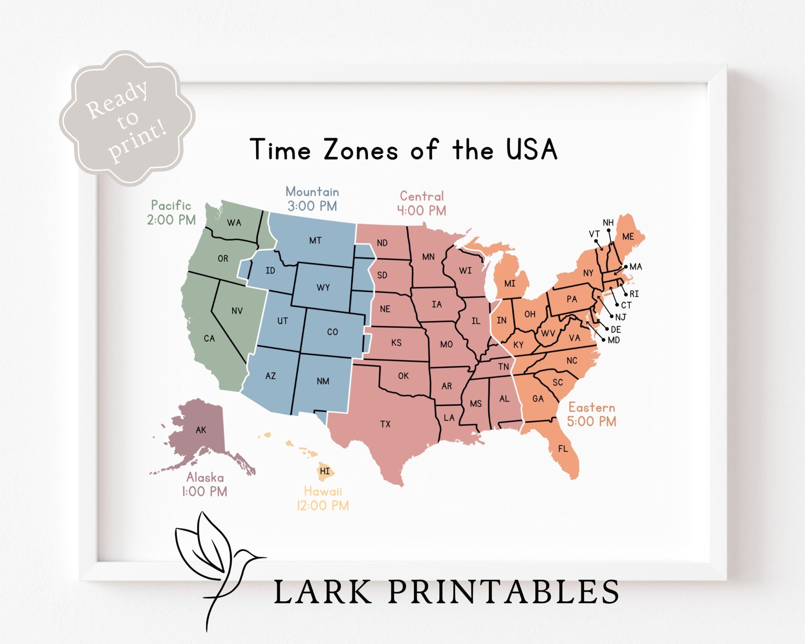 Time Zones Of The USA Map Educational Poster Printable Geography Time Zones Of The USA Map Educational Poster Printable Geography