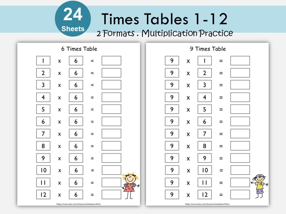 Times Tables Practice 1 12 Multiplication Facts Worksheets Kindergarten Ist Grade Math Montessori Kids Resources Digital Download Etsy