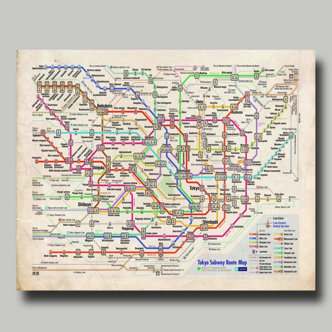 Tokyo Map Metro Map Subway Japan Print Poster Vintage Etsy Norway
