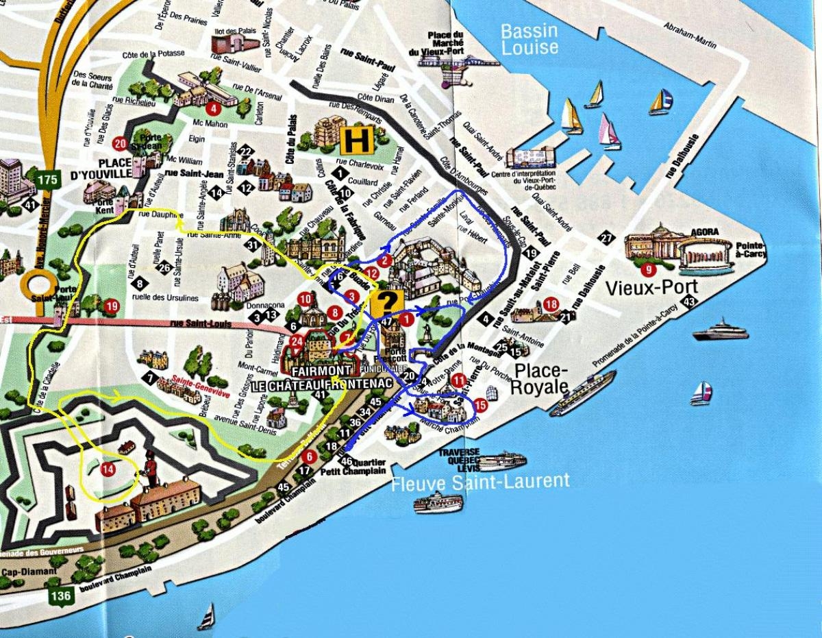 Tourist Map Of Old Quebec City Map Of Old Quebec With Attractions Quebec Canada 
