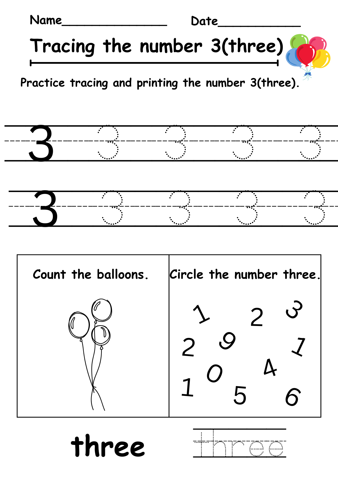 Number 3 Printable Worksheets