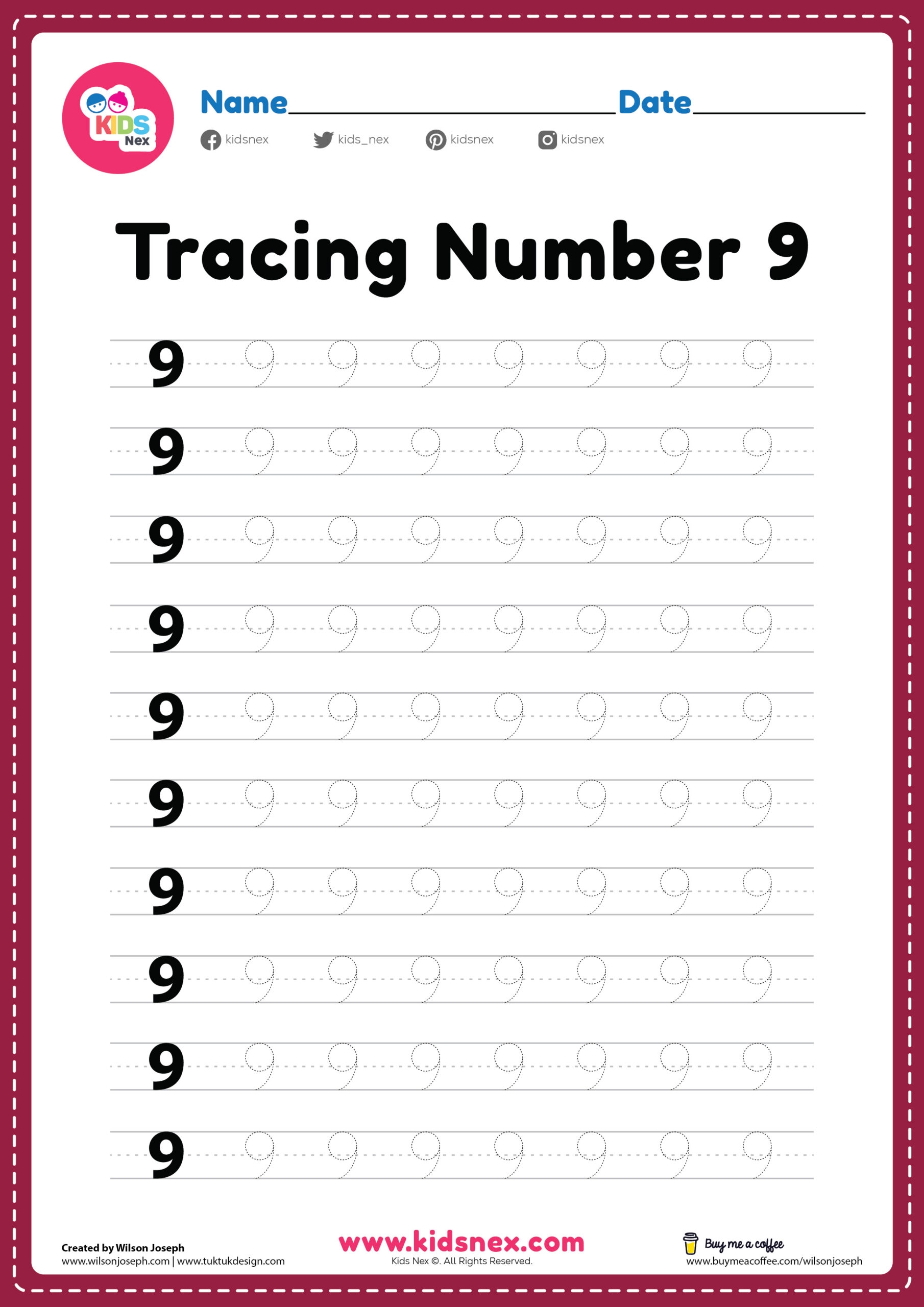 Printable Number 9 Worksheets
