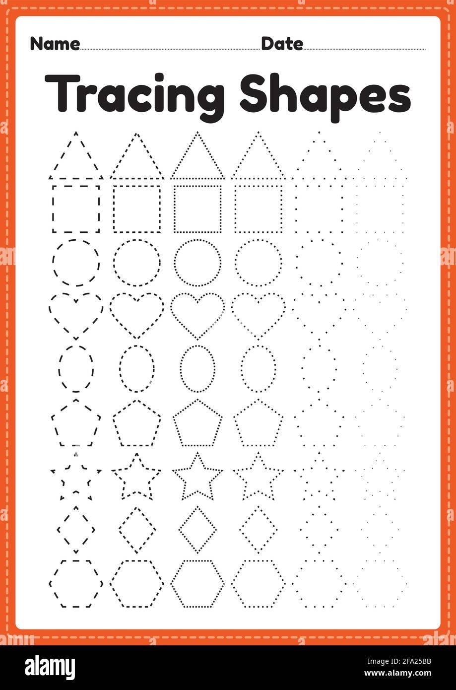 Tracing Shapes Worksheet For Kindergarten And Preschool Kids For Handwriting Practice And Educational Activities In A Printable Page Illustration Stock Vector Image U0026 Art Alamy