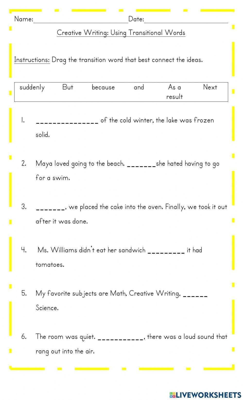 Transition Words Online Worksheet Live Worksheets Worksheets Library