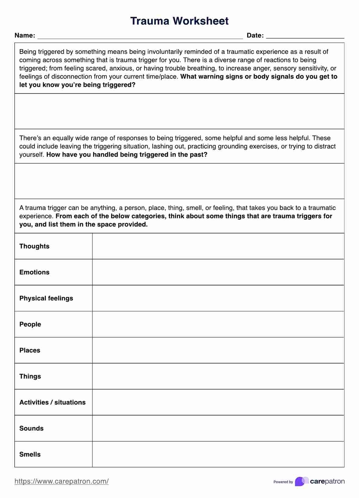 Trauma Worksheet U0026 Example Free PDF Download