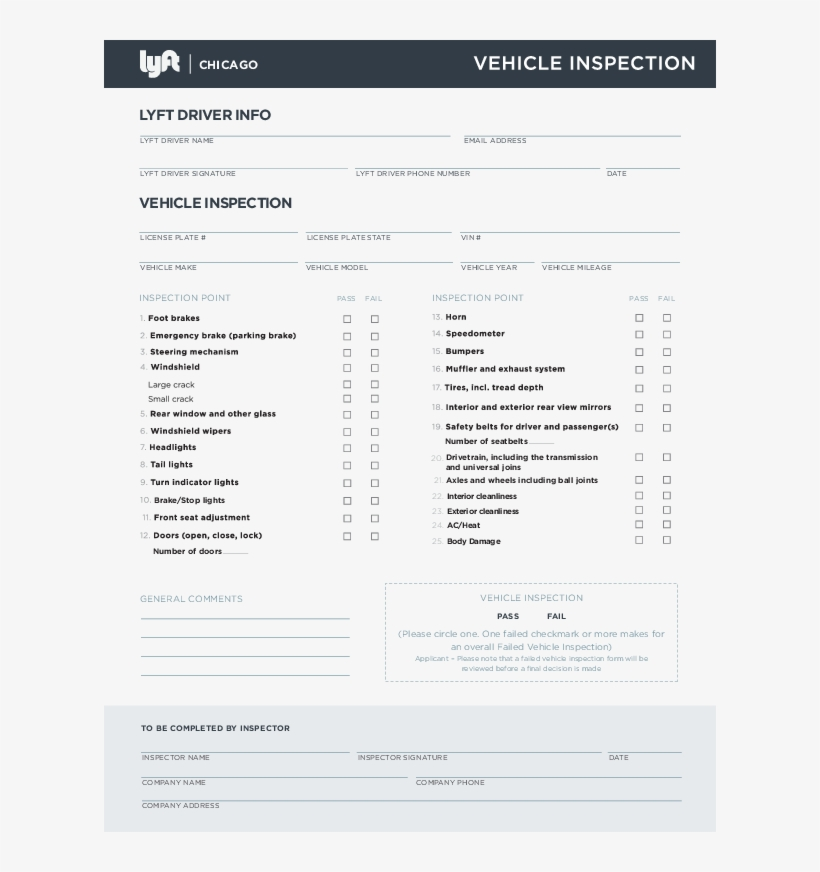 Uber Inspection Form Nevada Printable