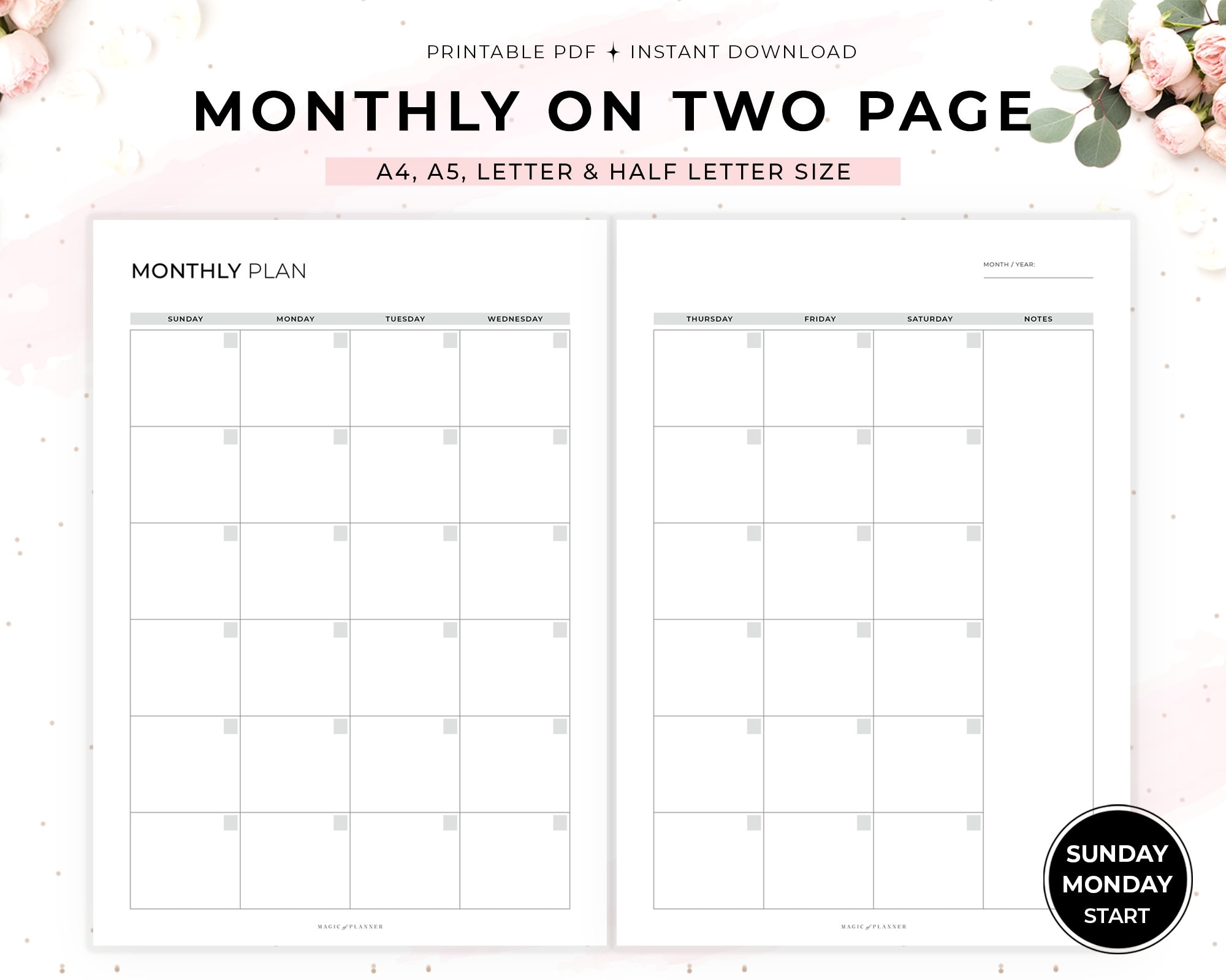 Undated Monthly Planner Printable A4 A5 Letter Size PDF Download Etsy Undated Monthly Planner Printable A4 A5 Letter Size PDF Download Etsy
