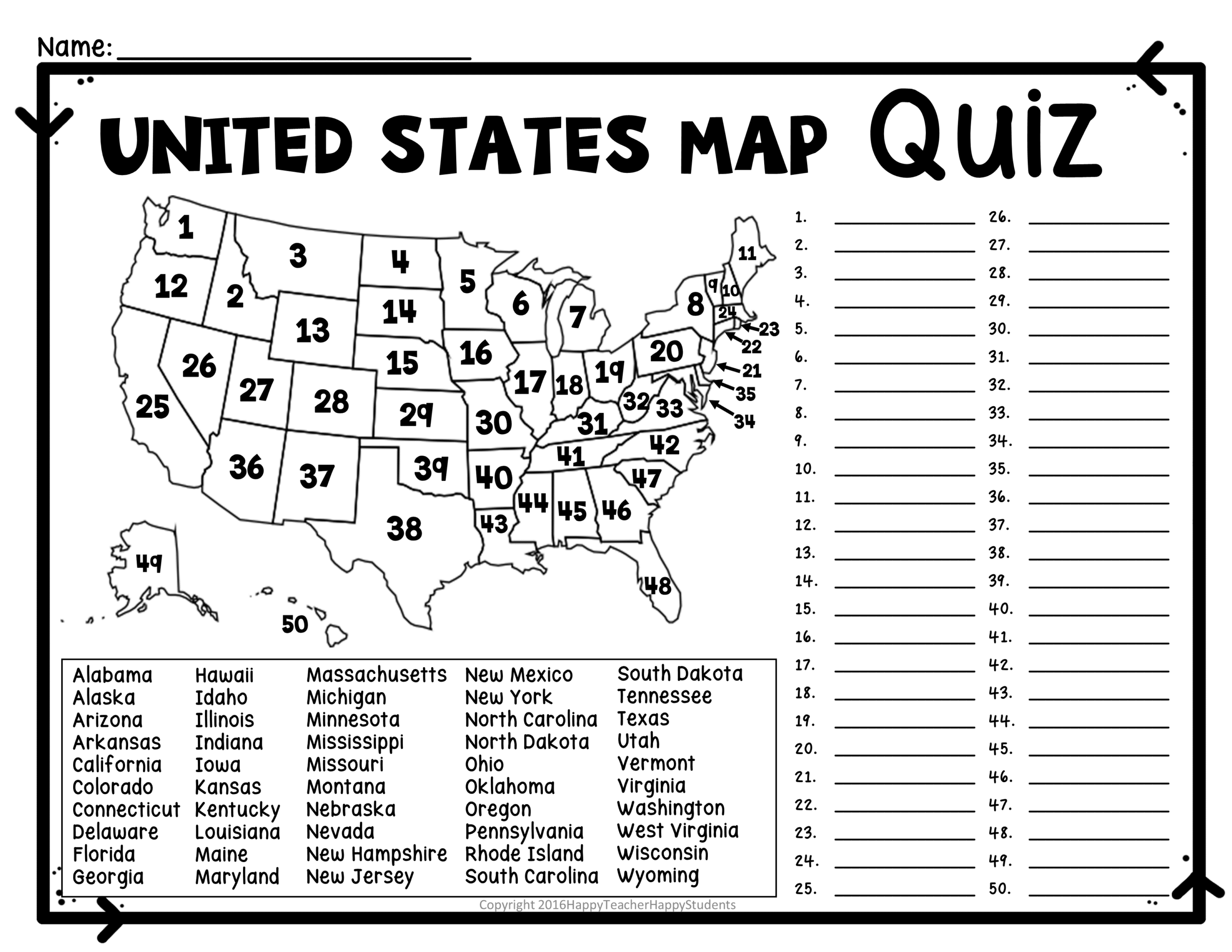 United States Map Quiz U0026 Worksheet USA Map Test W Practice Sheet Worksheets Library