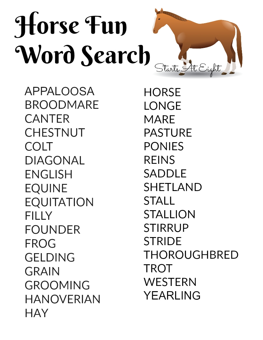 Using Horse Stories For A Horse Unit Study FREE Printable Worksheets StartsAtEight