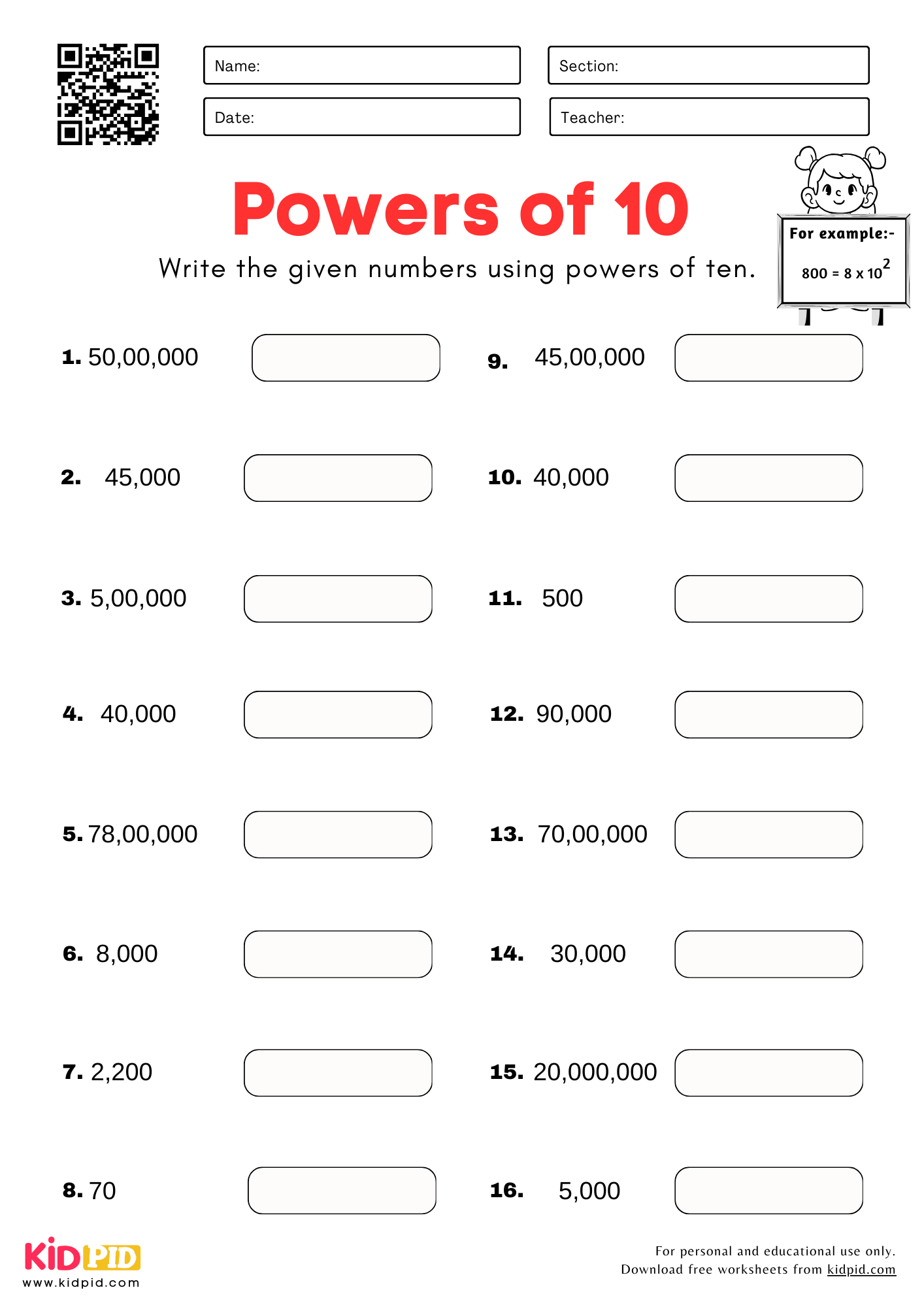 Printable Powers Of 10 Worksheet