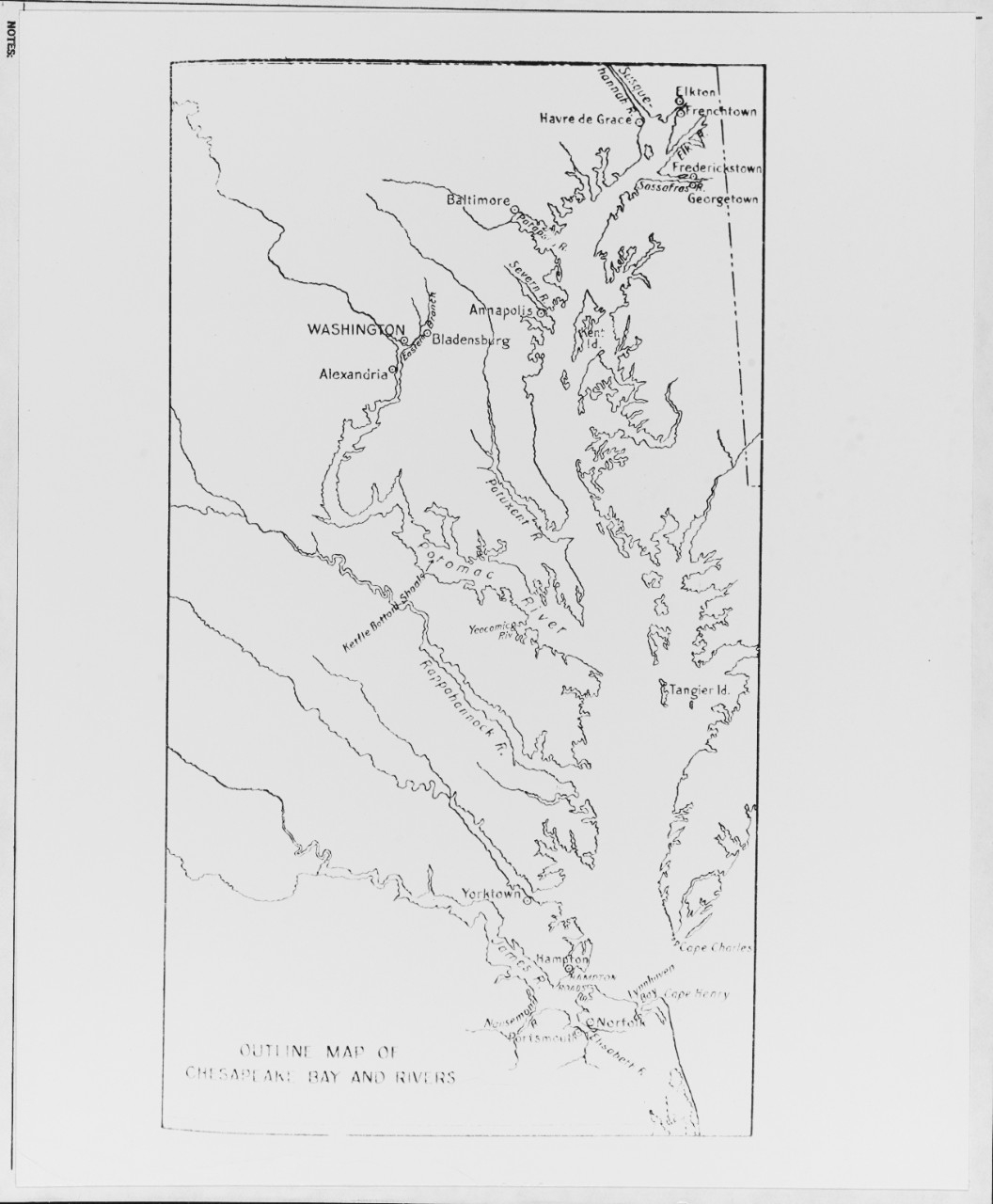 USN 901632 Outline Map Of Chesapeake Bay And Rivers
