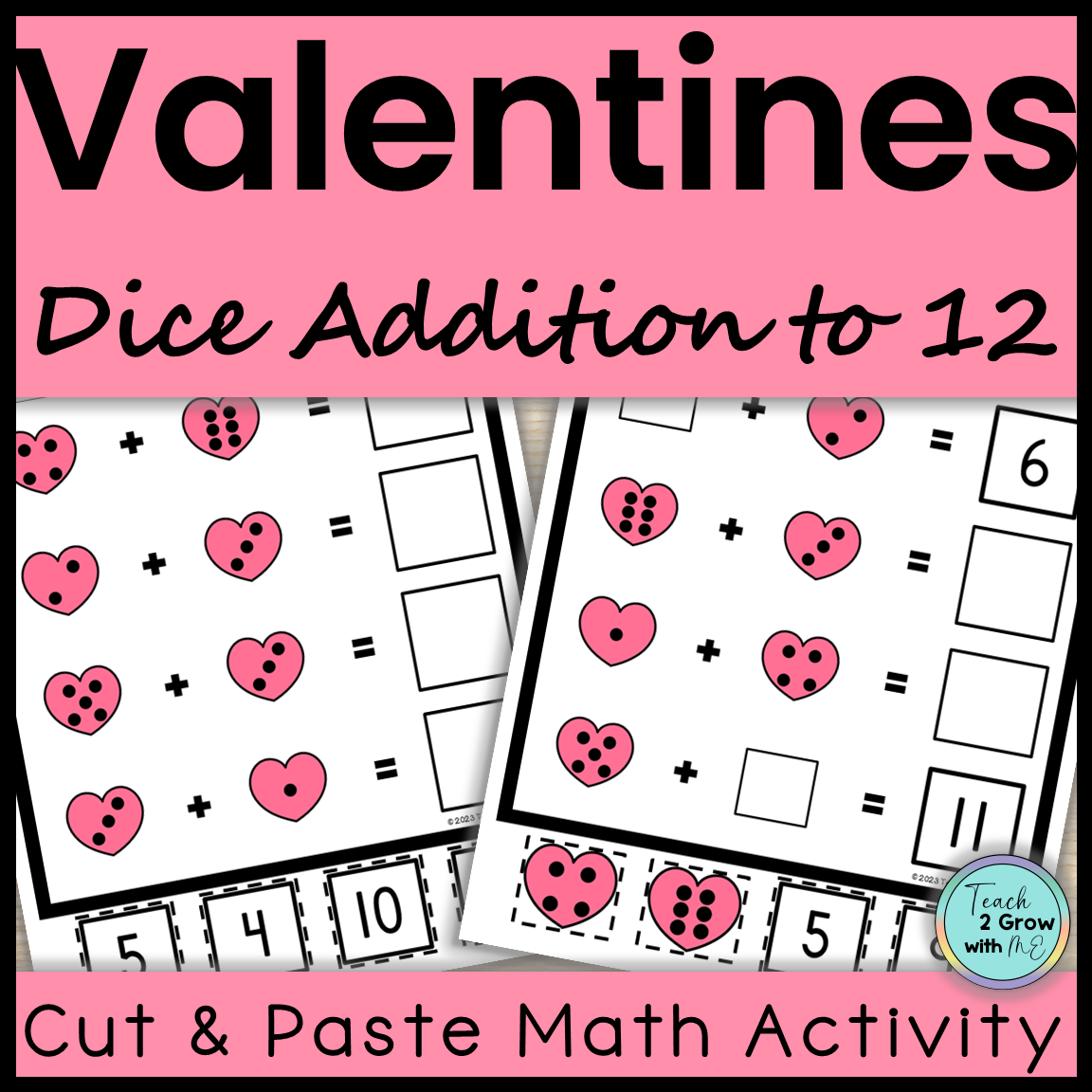 Valentine s Day NO PREP Cut And Paste Math Activity Heart Dice Addition To 12 Made By Teachers