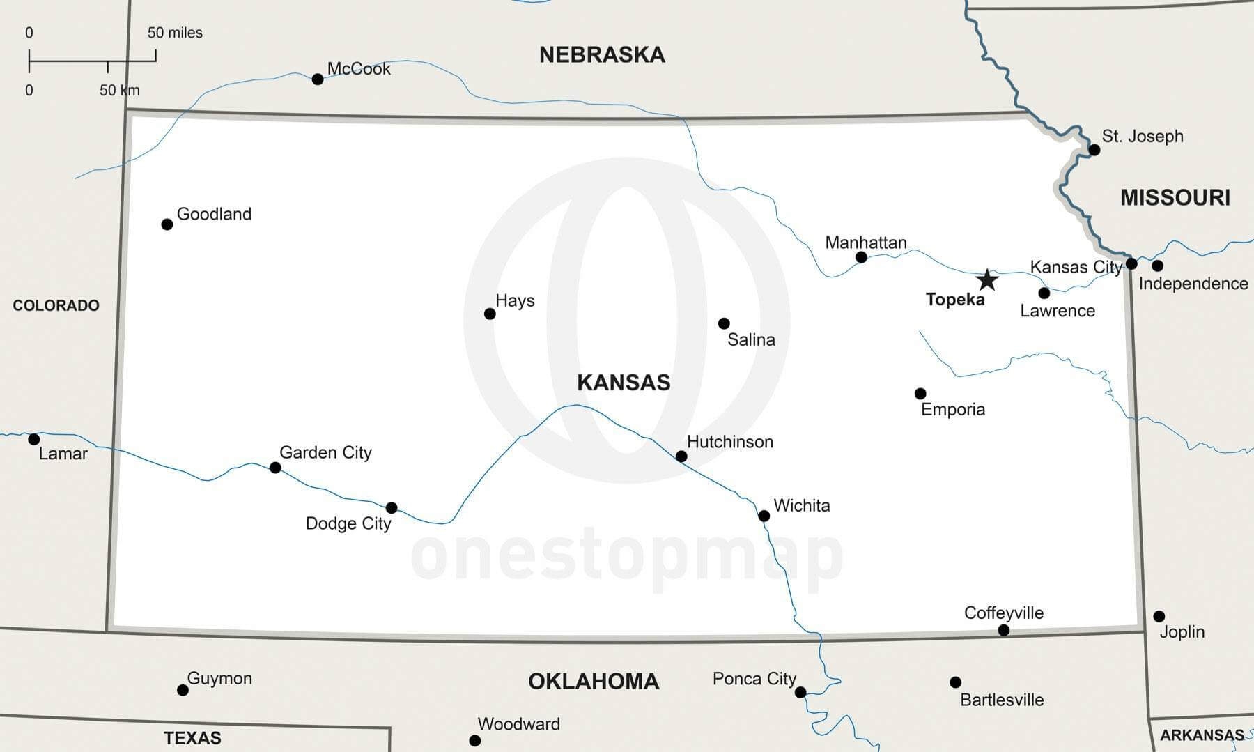 Vector Map Of Kansas Political One Stop Map