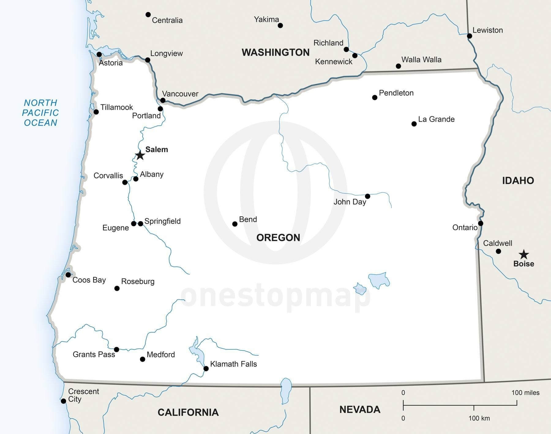 Vector Map Of Oregon Political One Stop Map