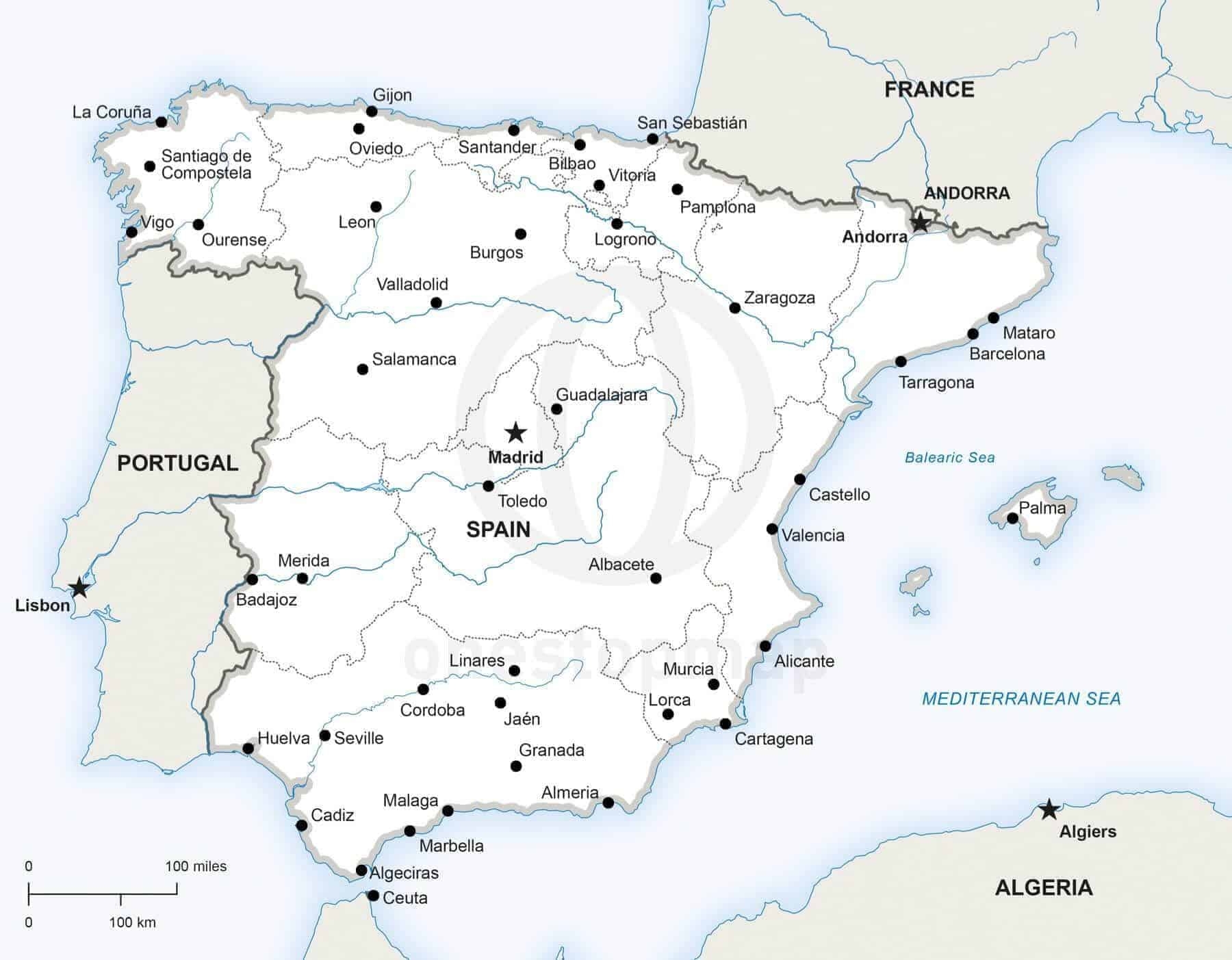 Vector Map Of Spain Political One Stop Map