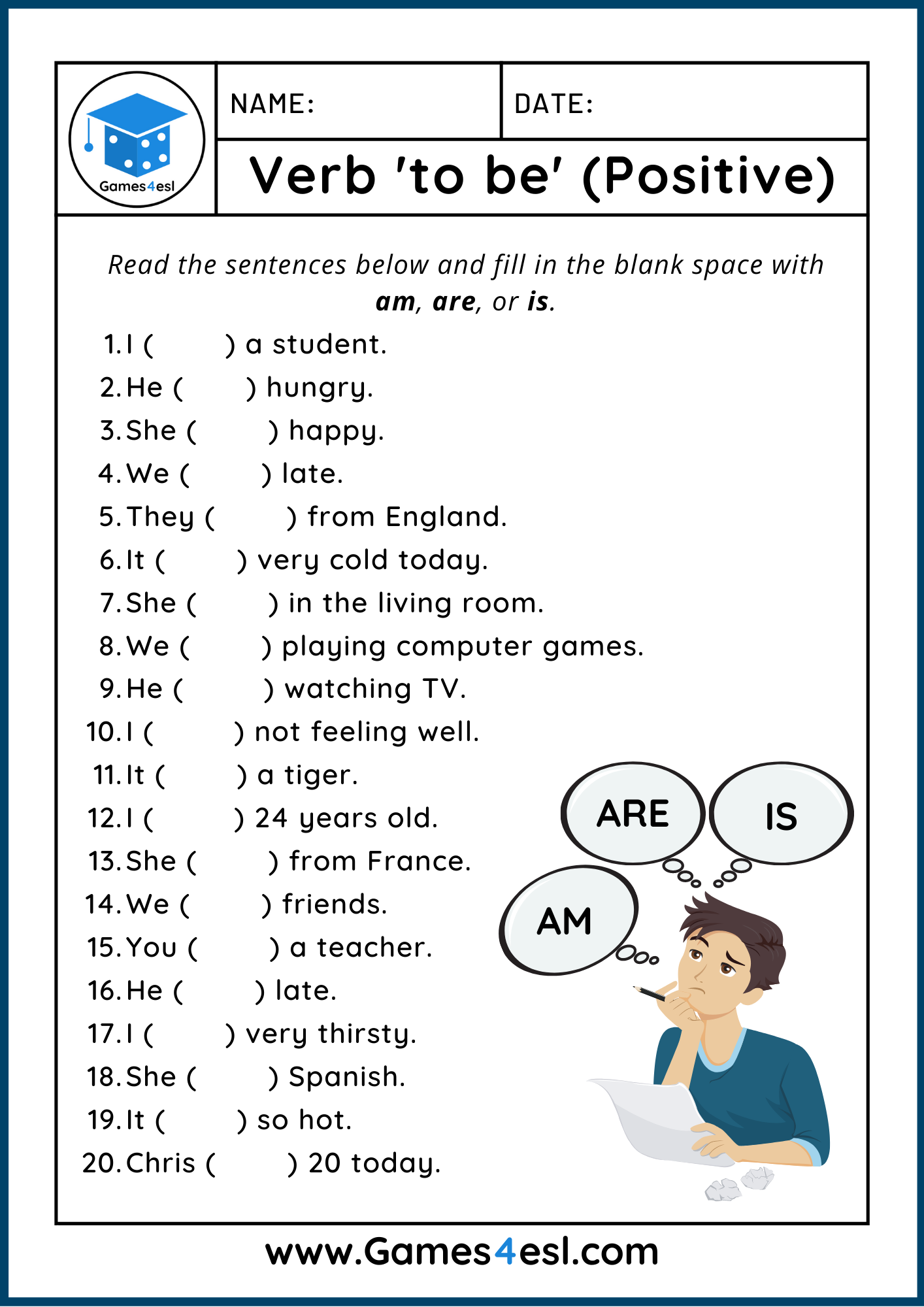 Verb To Be Worksheets Games4esl