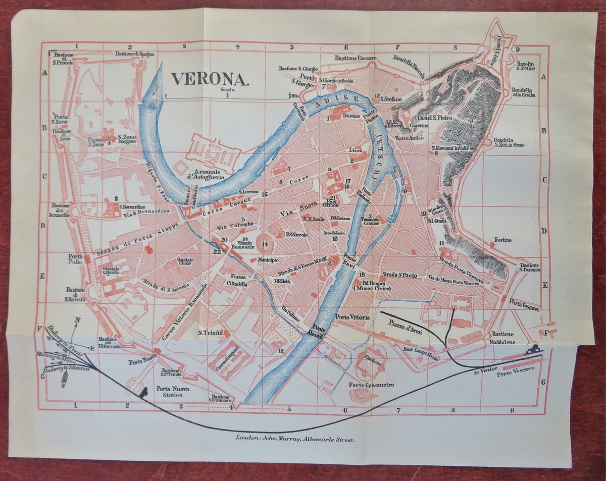 Verona Italy Detailed City Plan Castle Churches Arsenal C 1890 s Tourist Map EBay