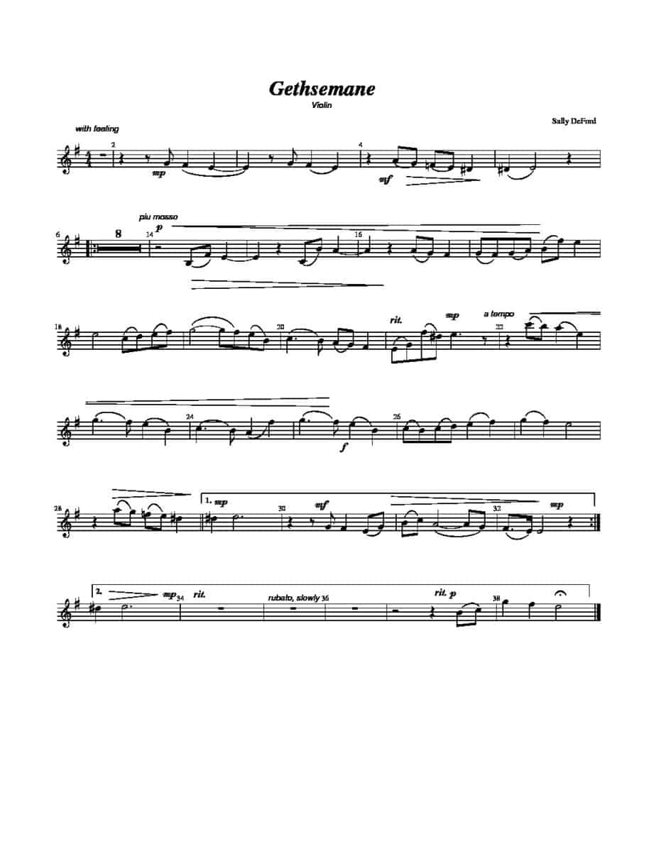 Version 1 Original Gethsemane Violin Obbligato Sally DeFord Music