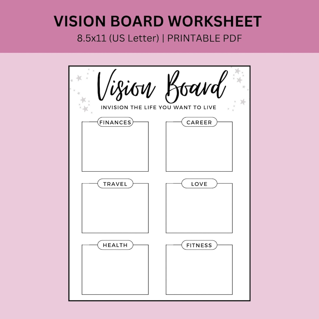 Vision Board Worksheet Printable Goal Setting Worksheet Printable Manifestation Chart Vision Board Chart Etsy