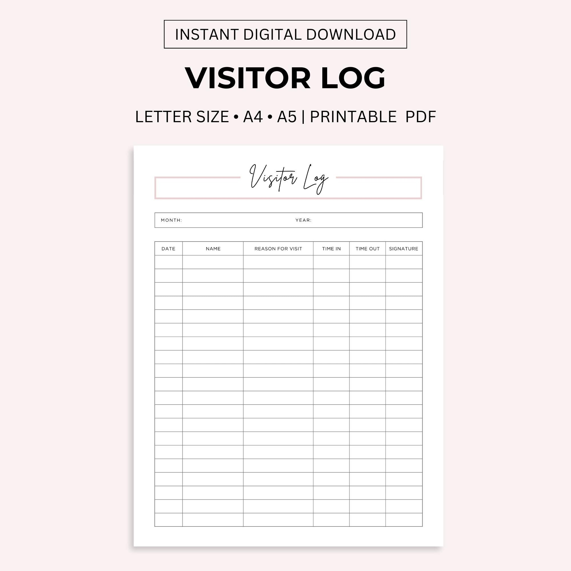 Visitor Sign In Sheet Printable