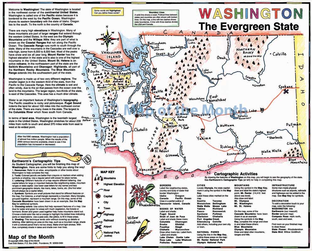 Washington Map Blank Outline Map 16 By 20 Inches Activities Included