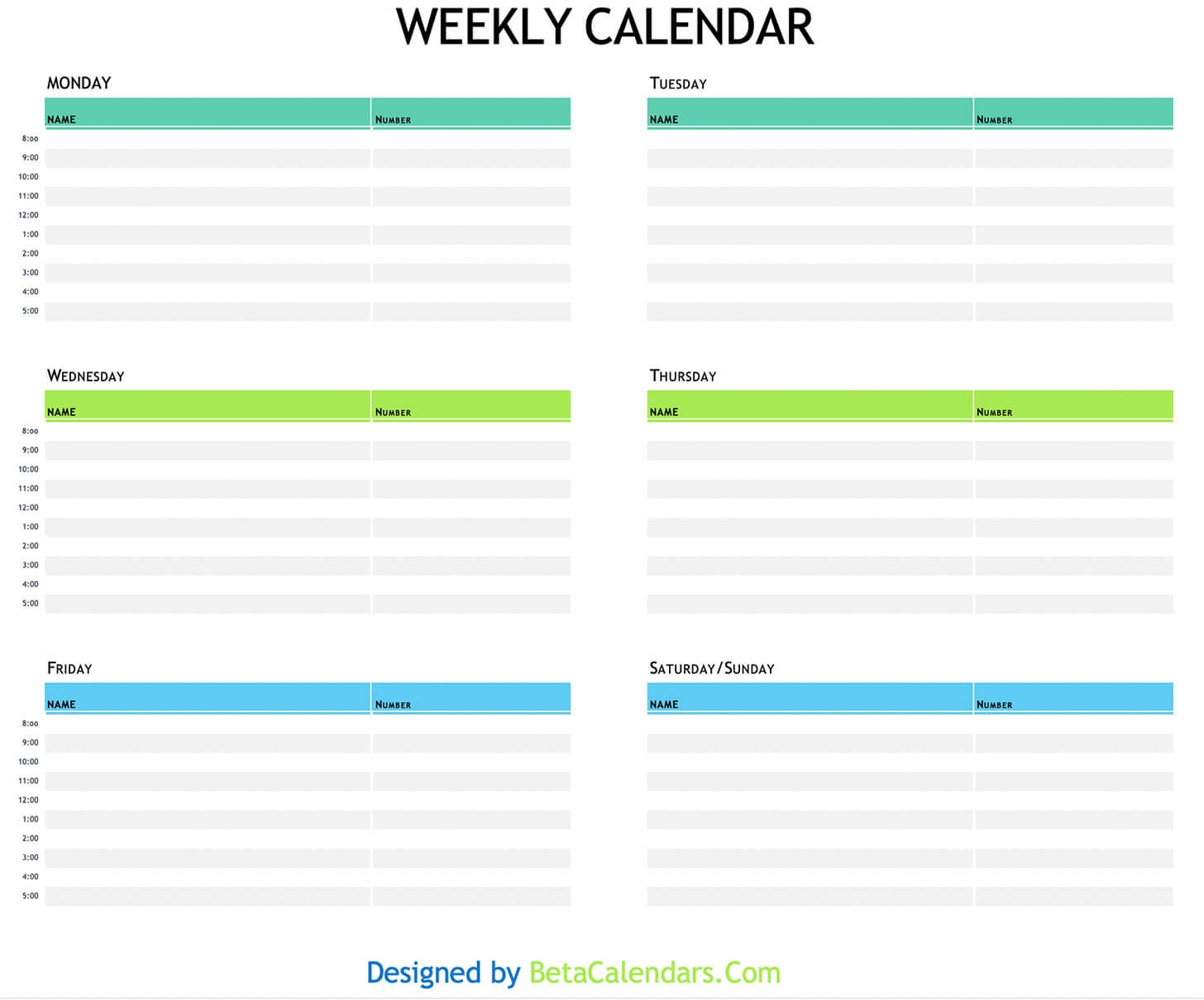 Free Printable Editable Weekly Calendar