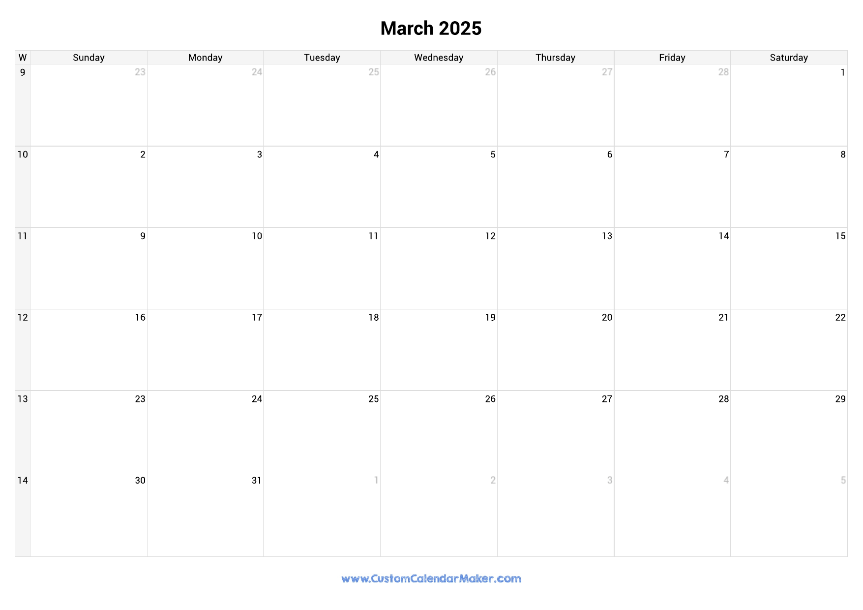 Weekly Calendar March 2025 Custom Calendar Maker