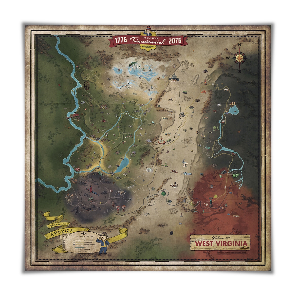 West Virginia Map Poster Blackout Map Print 80x80cm Wall Art For Fallout 76 EBay UK