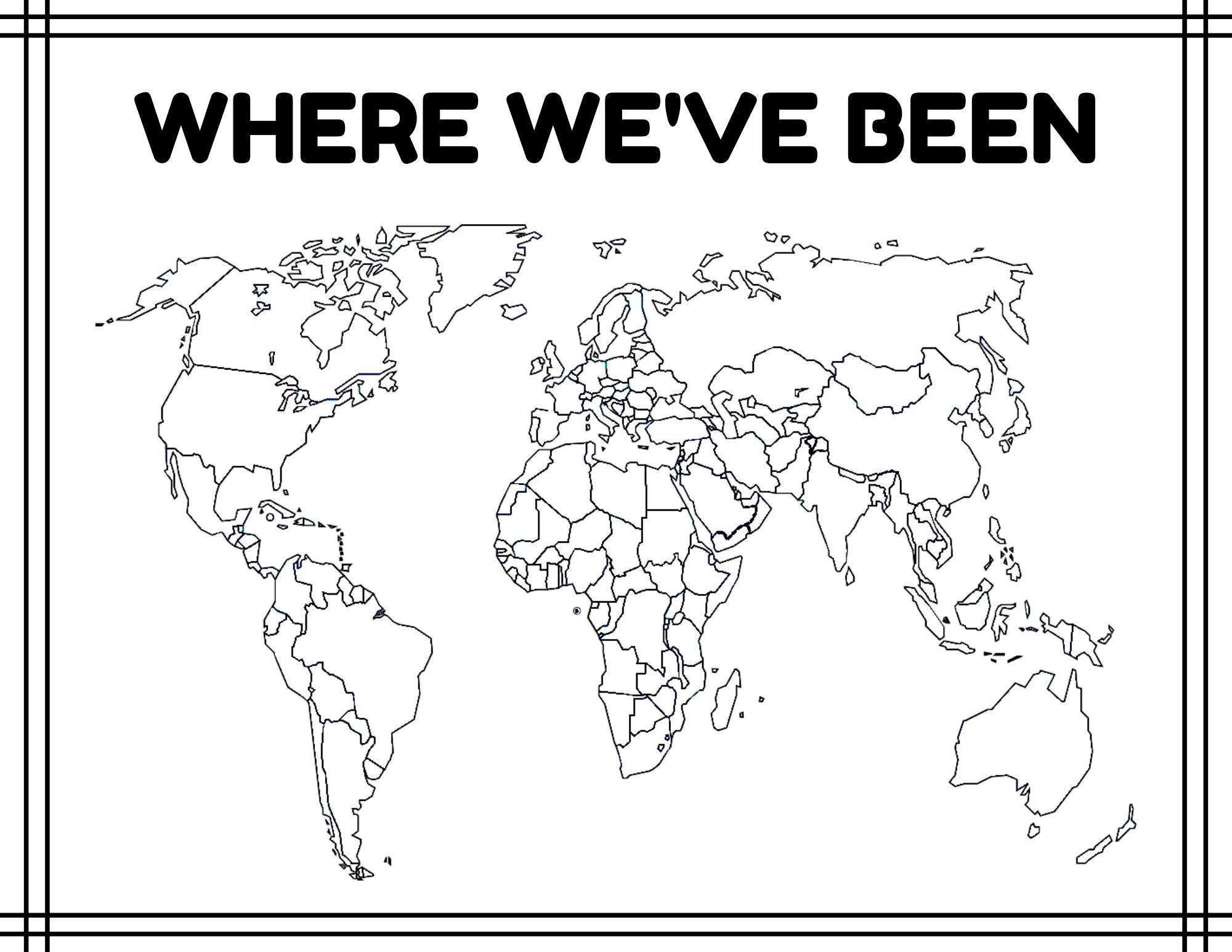 Where I ve Been A Blank Map Of The World Outline Colorable Maps Printable Digital Print Coloring Sheets plus Where We ve Been 