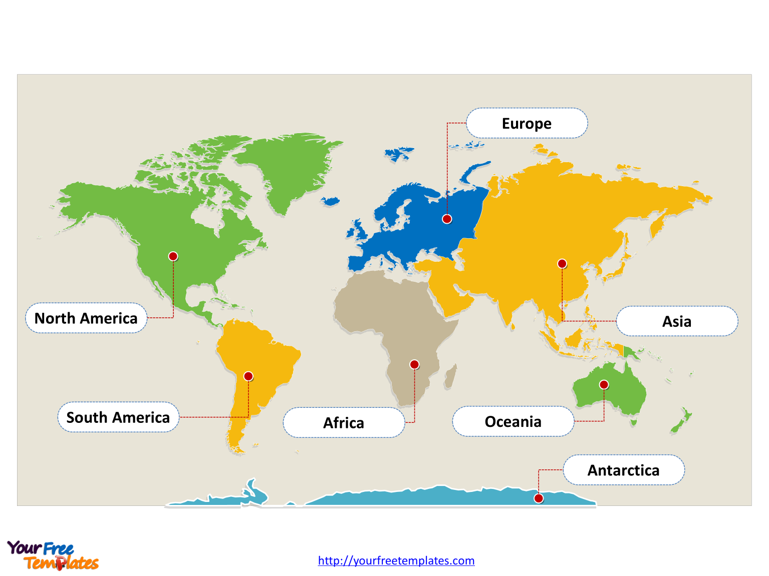 World Map With Continents Free PowerPoint Template
