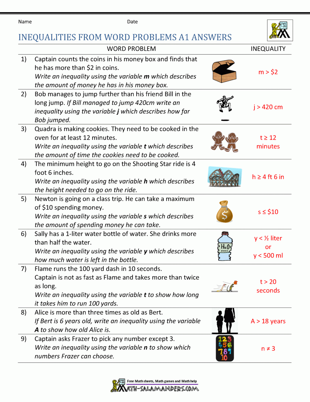 Free Printable Inequality Worksheets