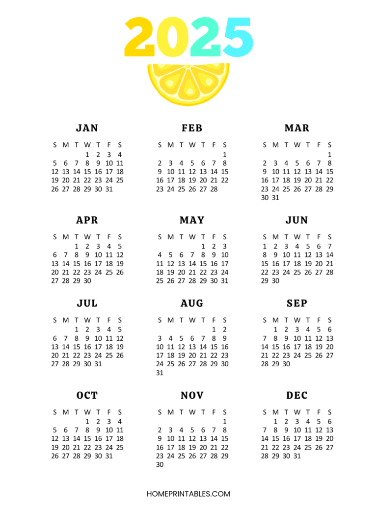 Yearly Calendar 2025 On One Page 40 Best Free Templates 