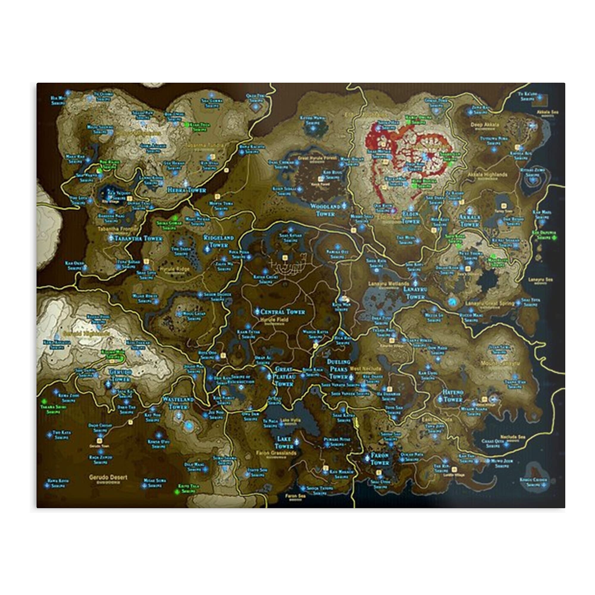 Zelda Map Botw Treasure Map Breath Of The Wild Botw Map Shrine World For Home Decor