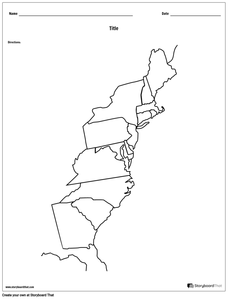 13 Colonies Map Black And White Blank Storyboard Worksheets Library