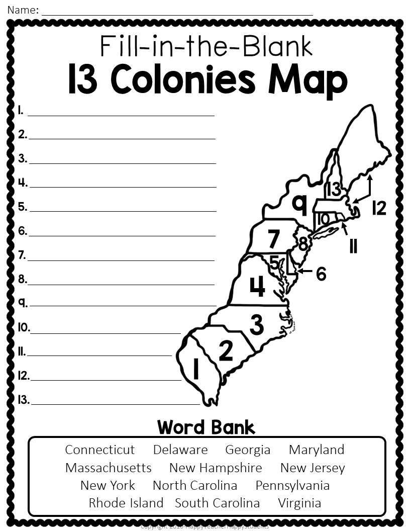 13 Colonies Map Quiz 13 Colonies Map Worksheet Blank 13 Colonies 