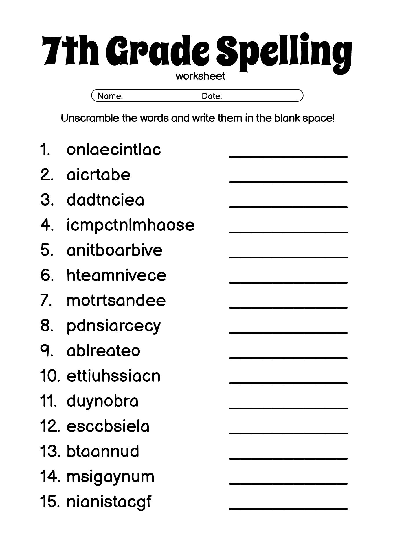 15 7th Grade Spelling Words Worksheets Free PDF At Worksheeto