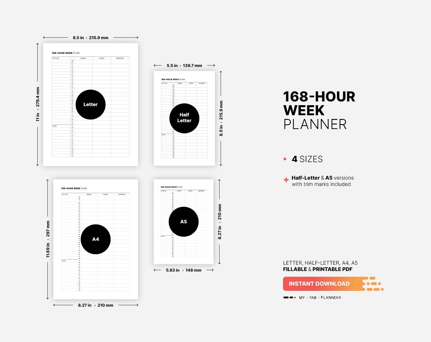 168 hour Weekly Planner Printable Mindfulness Timesheet Goal Setting Fillable Adult Intentional Living Activity To Do List PDF Template Etsy