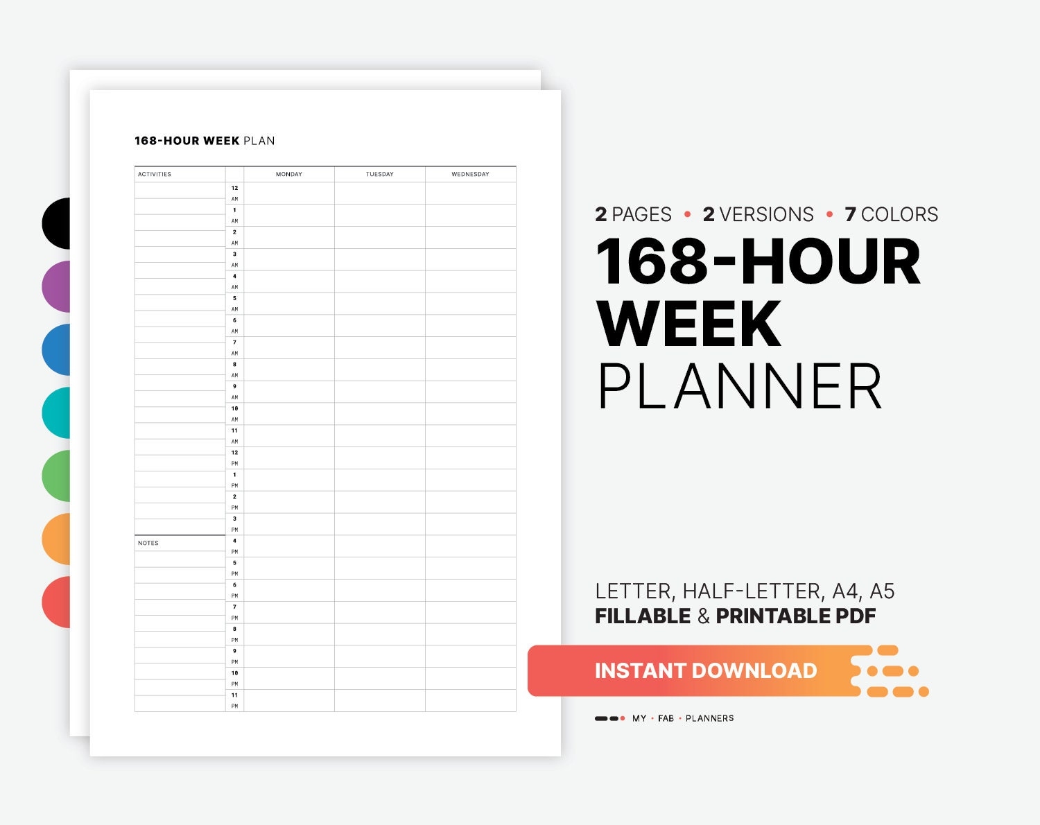 168 hour Weekly Planner Printable Mindfulness Timesheet Goal Setting Fillable Adult Intentional Living Activity To Do List PDF Template Etsy