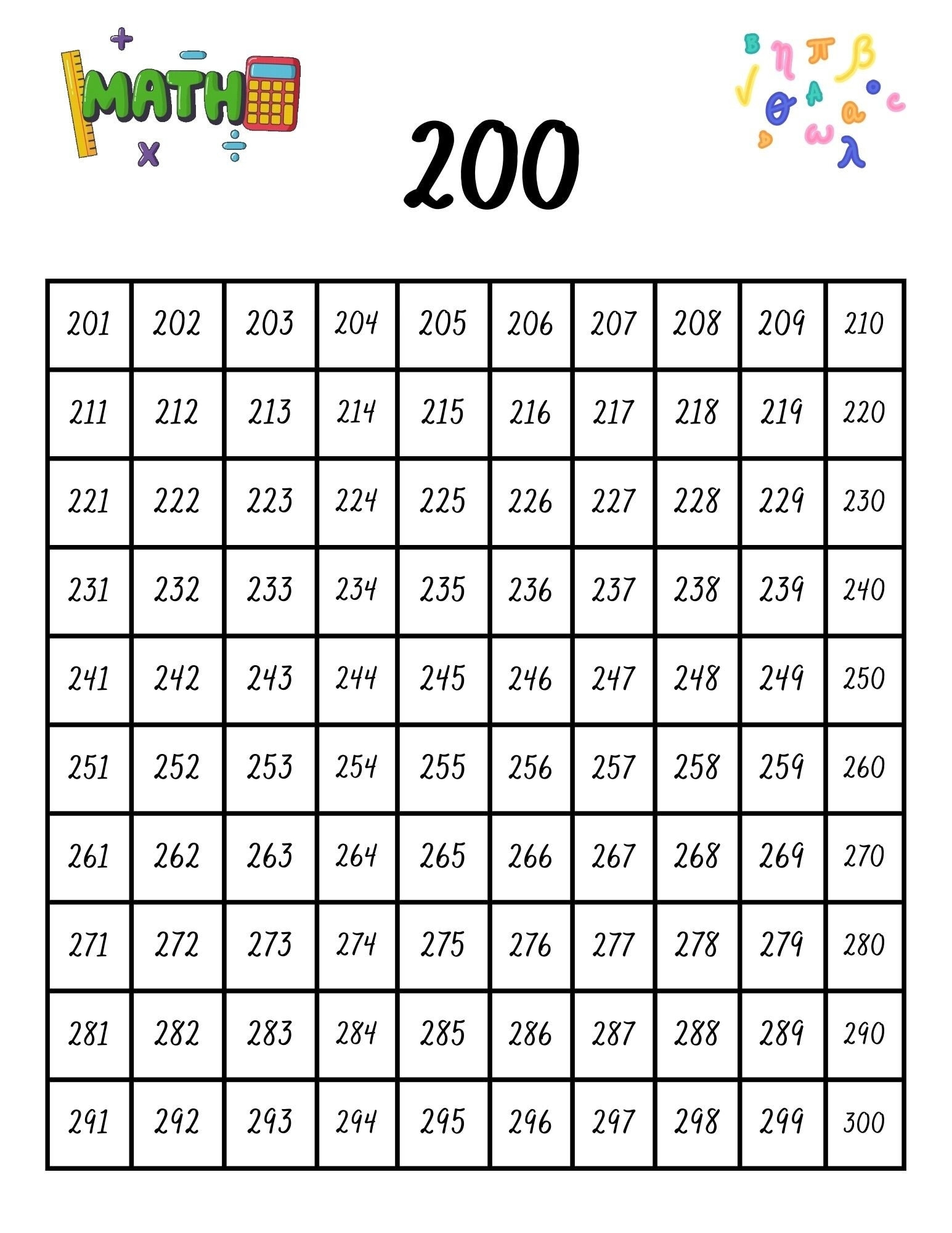 200 Chart Digital Printable 