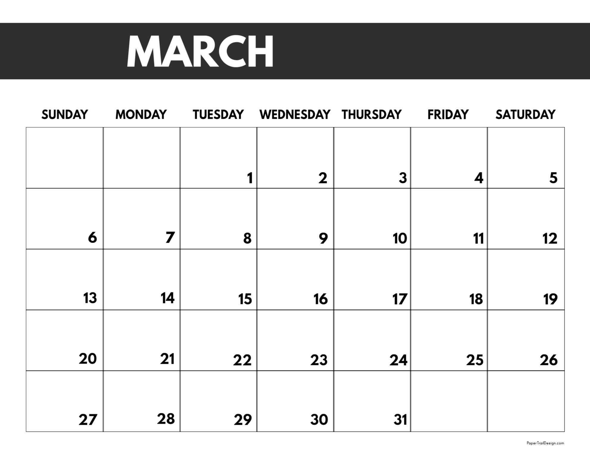 2022 Free Monthly Calendar Templates Paper Trail Design