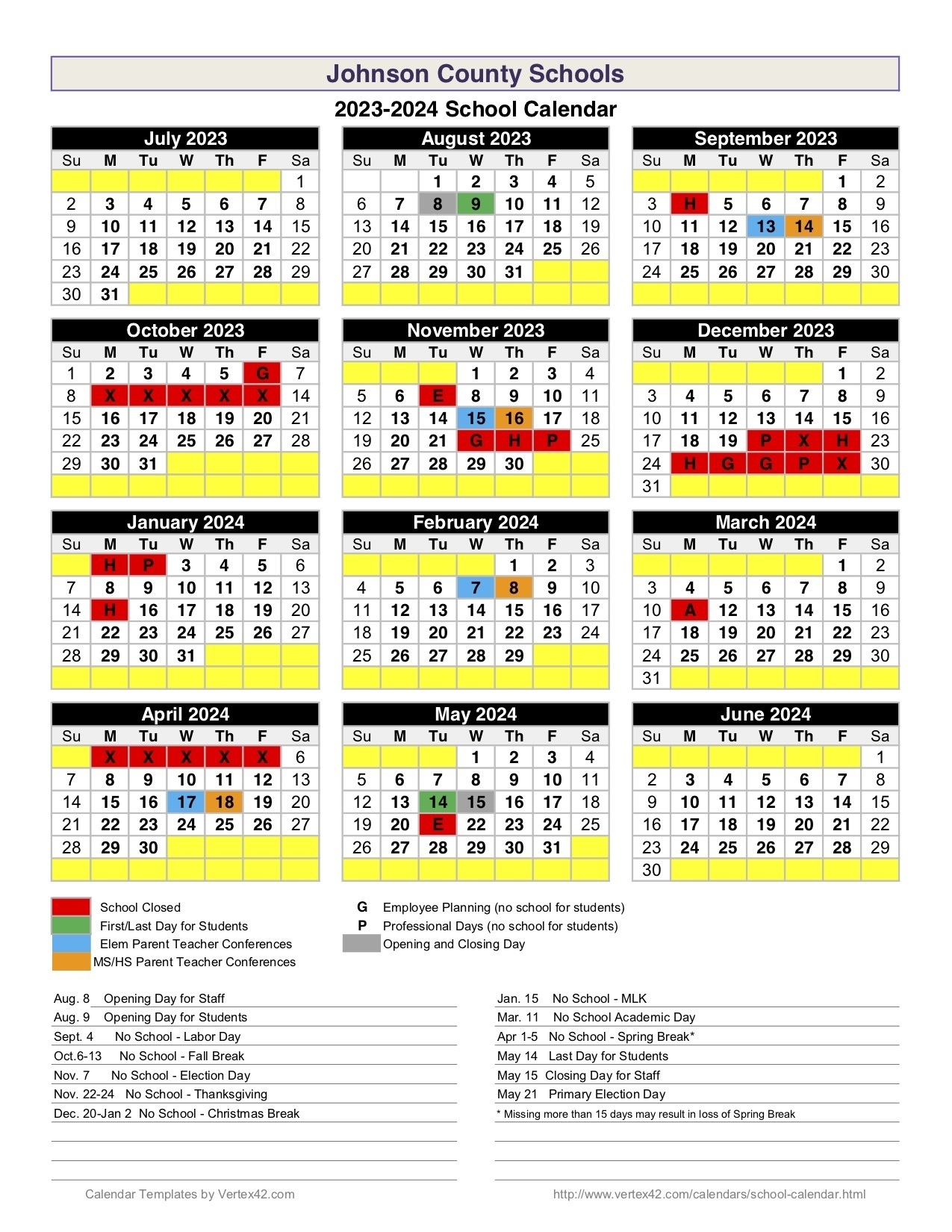2023 2024 School Calendar Johnson County Schools