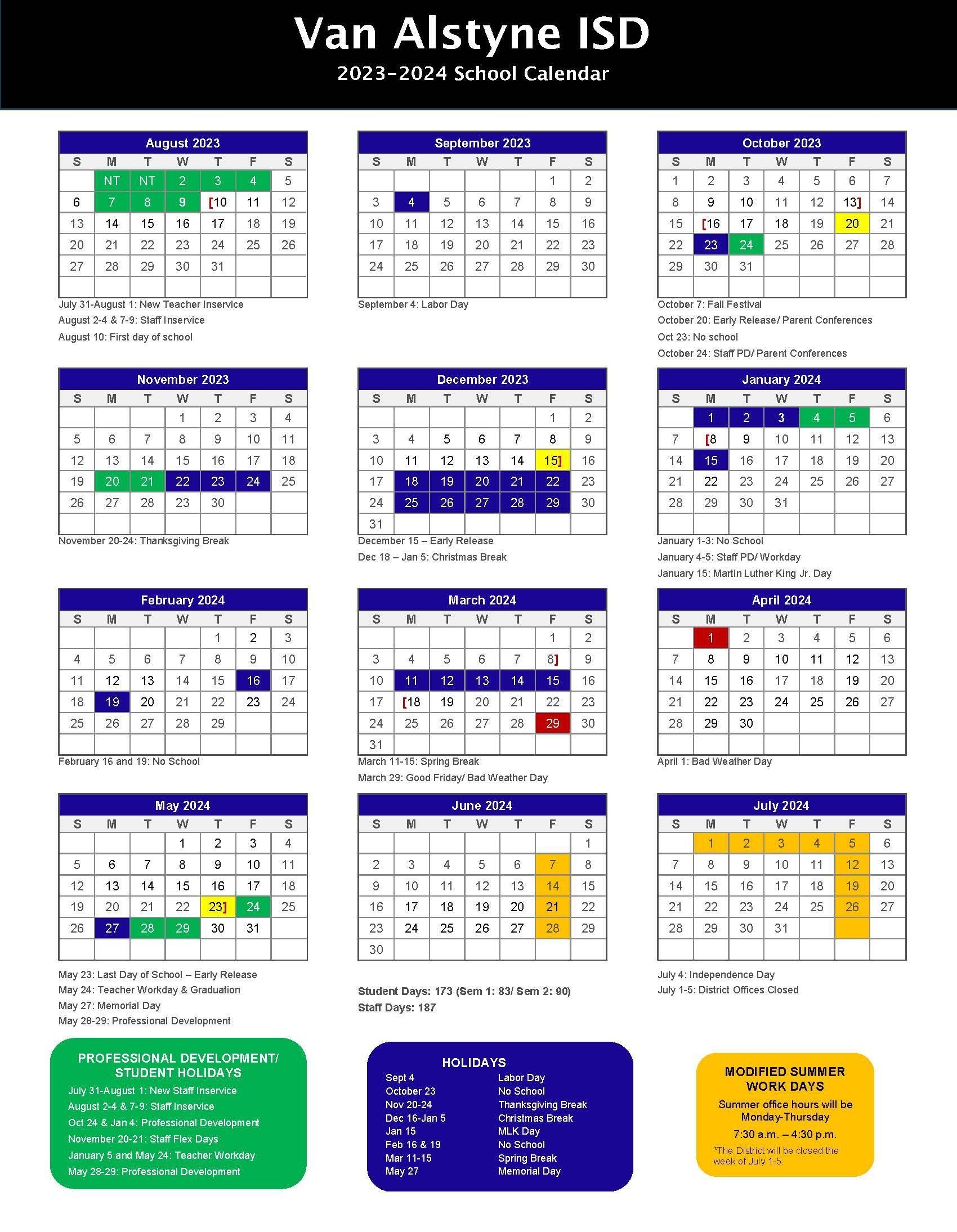 2023 2024 VAISD Calendar Update May 23 2024 Early Release John And Nelda Partin Elementary