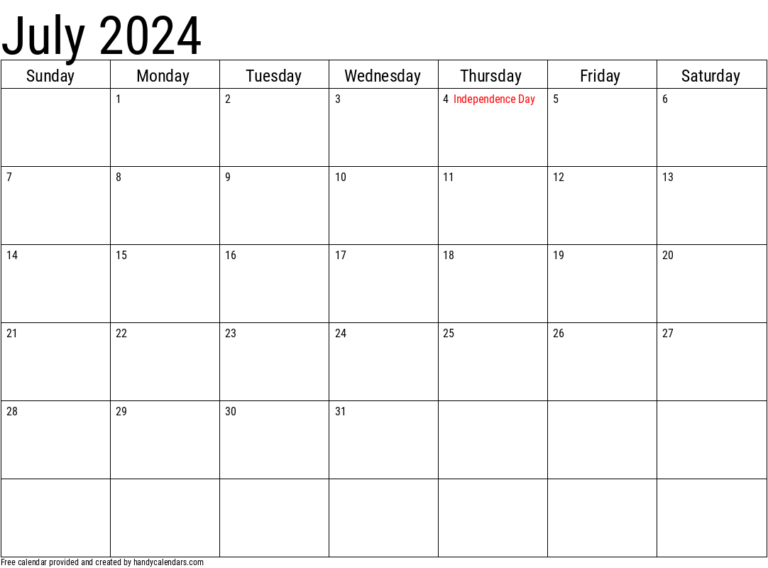 2024 July Calendars Handy Calendars