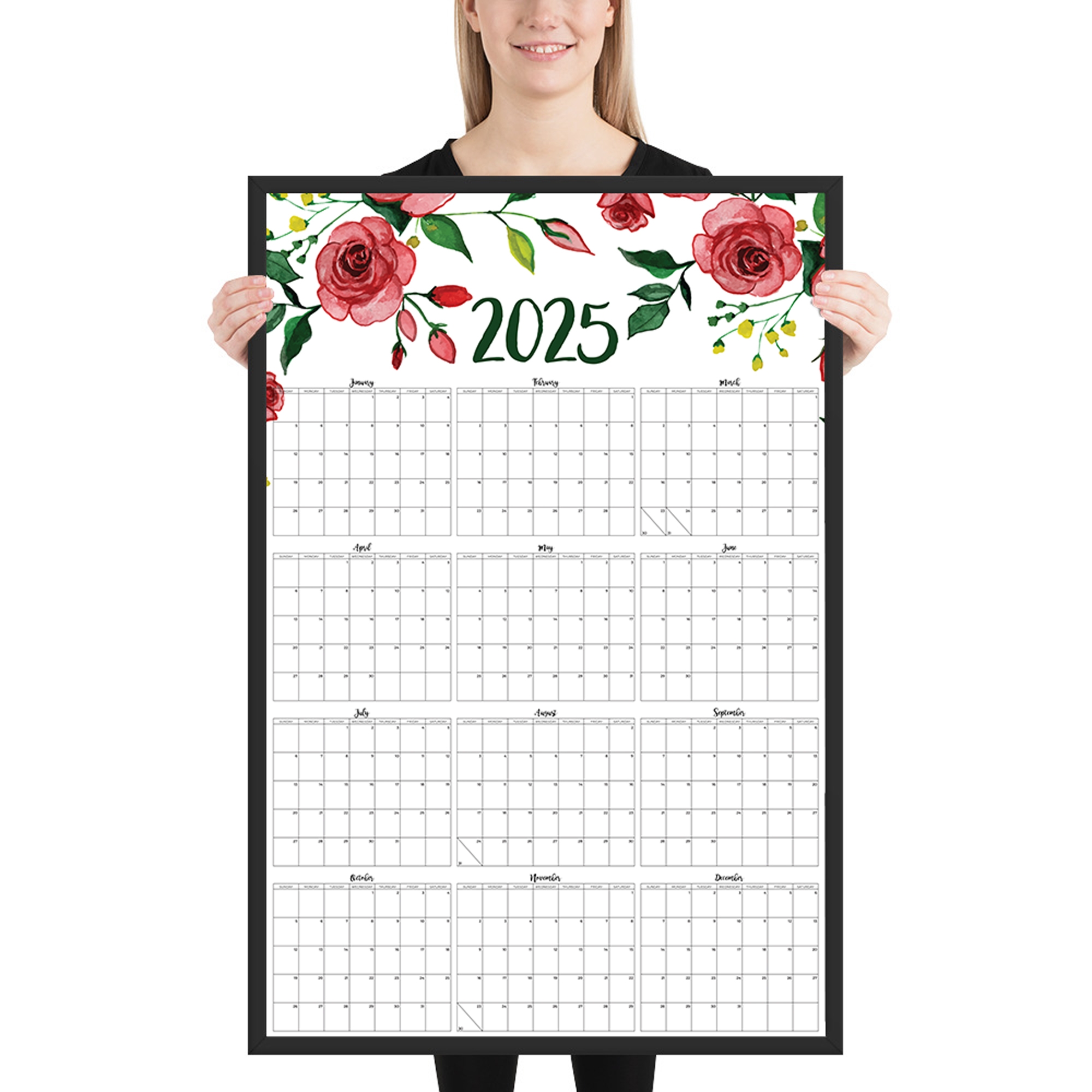 2025 Large Wall Calendar Printable 24x36 Poster Instant Download PDF JPG Printables By Cottonwood Whispers