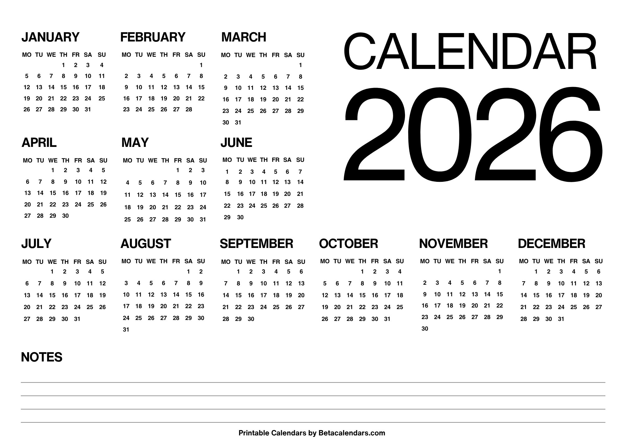 2026 Calendar Beta Calendars
