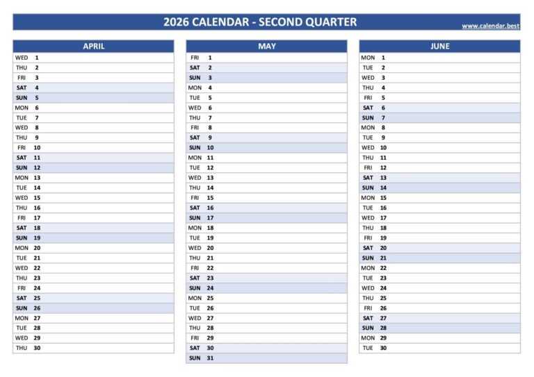 2026 Quarterly Calendar To Print